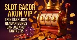 Slot Gacor Akun VIP 3D dengan mesin slot emas, koin, dan mahkota untuk bonus eksklusif dan jackpot fantastis