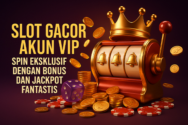 Slot Gacor Akun VIP 3D dengan mesin slot emas, koin, dan mahkota untuk bonus eksklusif dan jackpot fantastis